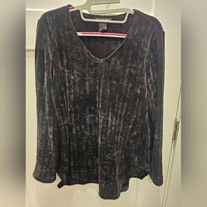 Soft Works Black Velour Chenille Top Small Long Sleeve V-Neck Made in Canada